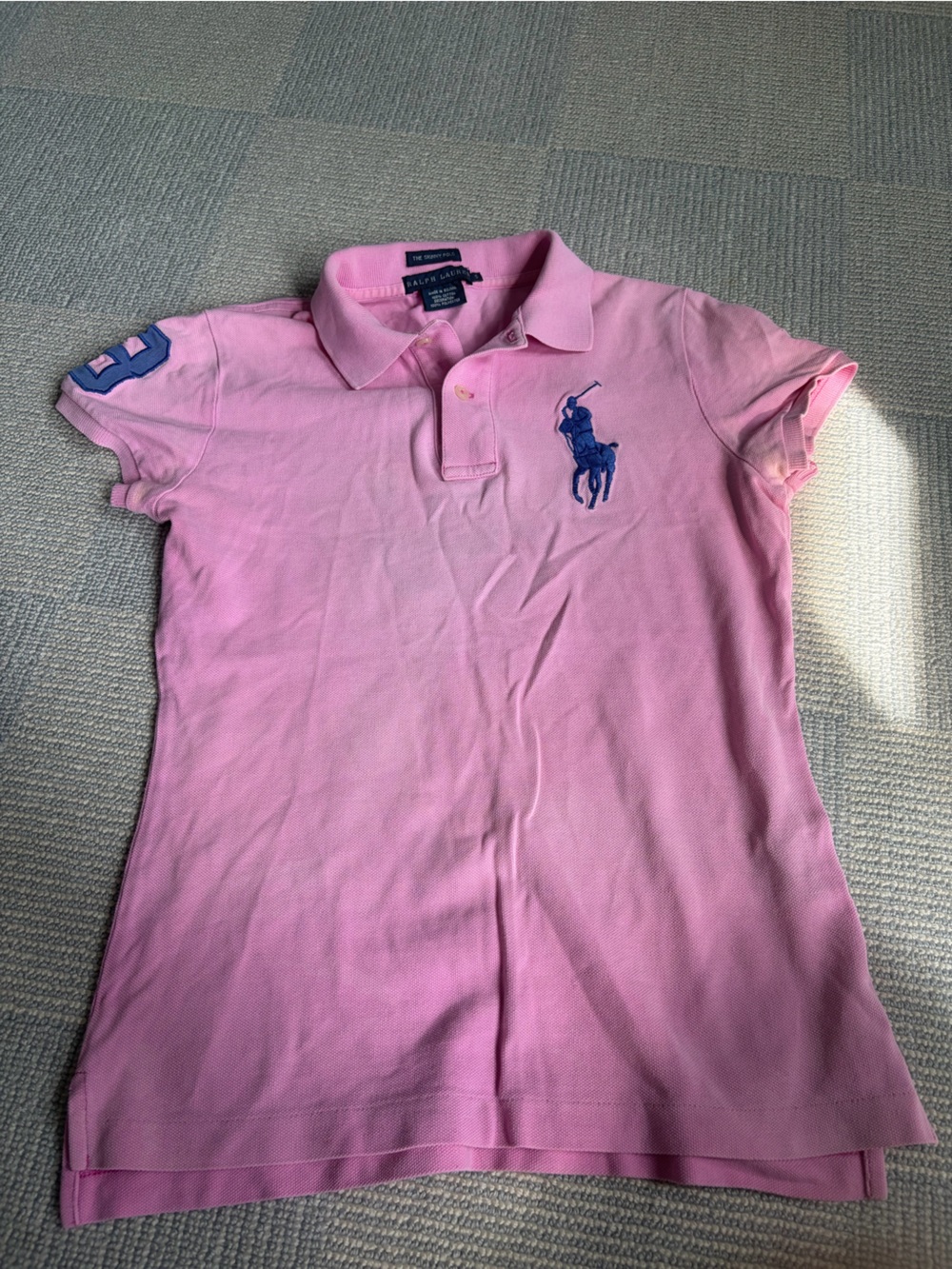 Ralph Lauren Pink Polo with Navy Pony & Sleeve Number